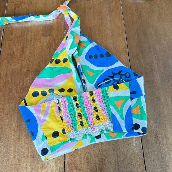 Joie NWT XS Cotton Halter Crop Top Colorful Fruit Abstract Print Smocked Preppy - Picture 9 of 15